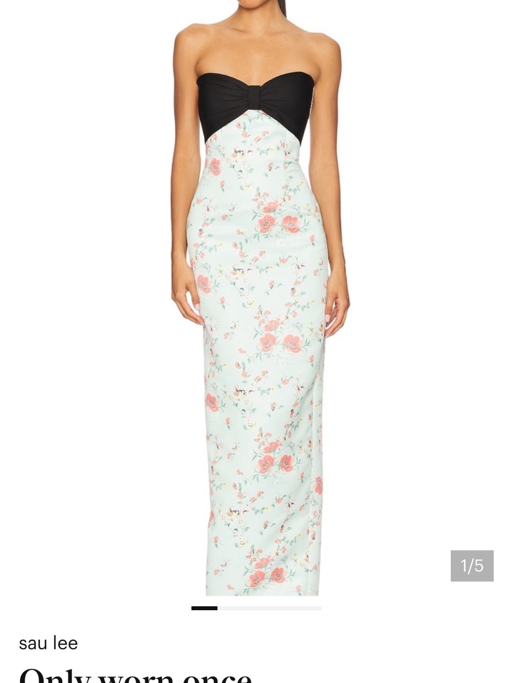 Sau Lee Strapless Floral Maxi Dress in Black & Mint